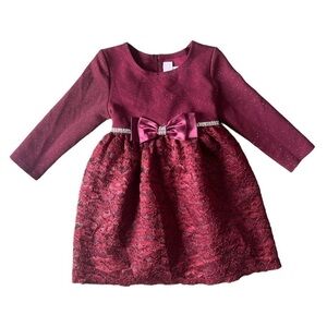Youngland Baby Girl Holiday Formal Maroon Sparkly Rhinestone Lace Dress, 24 Mo